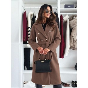 Coolmee Women's Coat Notched Lapel Double Breasted Trench Coat Winter Warm Overcoat with Belt - 1 of 4