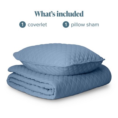 Coronet Blue Twin Microfiber Diamond Stitched Coverlet Set