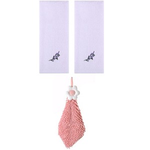 REGALWOVEN 3 Pcs Bathroom Home Decor Cotton Soft Absorbent Floral Hand Towel - 1 of 4