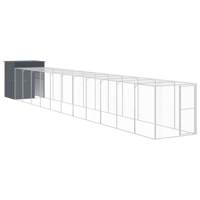 'vidaXL Chicken Cage with Run Anthracite - Galvanized Steel - Mesh Design & Multi Purpose Chicken House with Practical Roof and Extended Run
