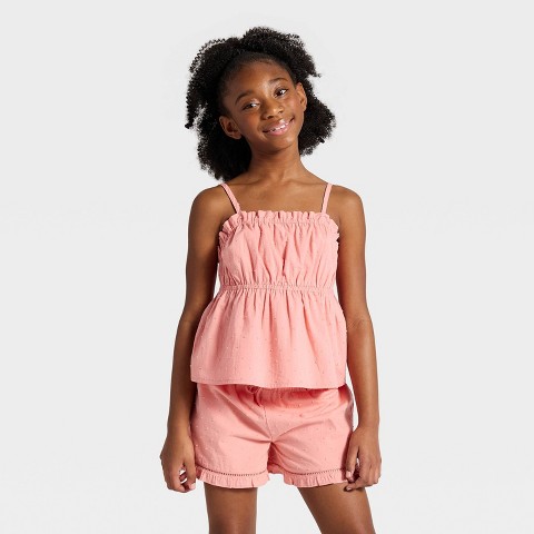 Детские Cat & Jack Girls' Swiss Dot Babydoll Floral Printed Tank Top - Cat & Jack™ Cream M