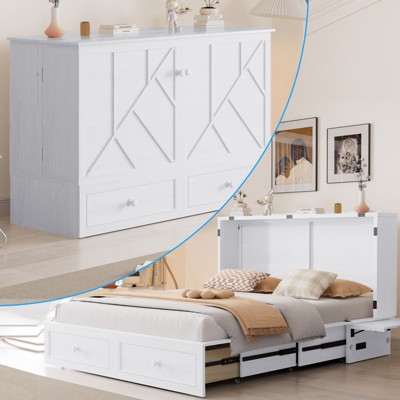 Mjkone Modern Queen Size Murphy Bed with USB ports & Foldable Mattress