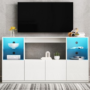 Whisen Modern Style TV Stand for TVs up to 75" with LED Lights and Tempered Glass Shelves - 1 of 4