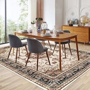 Whizmax Floral Print Beige Area Rugs --Washable Boho Rug, Non Slip Carpet,Soft Low-Pile Rug - 1 of 4
