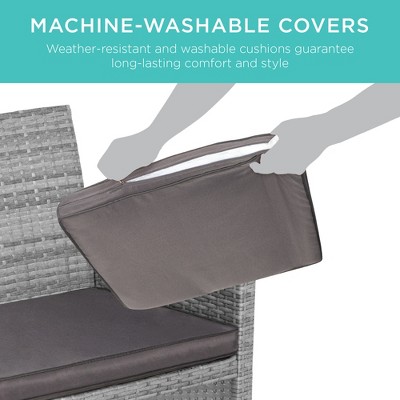 Gray 4-Piece Outdoor Wicker Patio Conversation Set with Cushions and Glass Table