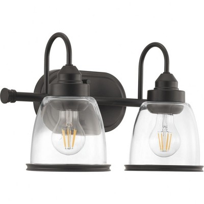 Progress Lighting Saluda 2-Light Bath Vanity, Brushed Nickel, Clear Glass Shades