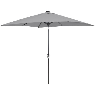 Sunnydaze Outdoor Rectangle Patio Market Umbrella with Solar LED Lights, Gray