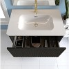 30" Wall-Mounted Floating Bathroom Vanity with Striped White Texture, Glossy White Integrated Ceramic Sink, Push-Open Drawer - 3 of 4