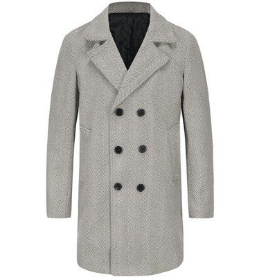 Lars Amadeus Men's Herringbone Printed Notched Double Breasted Pea Coats