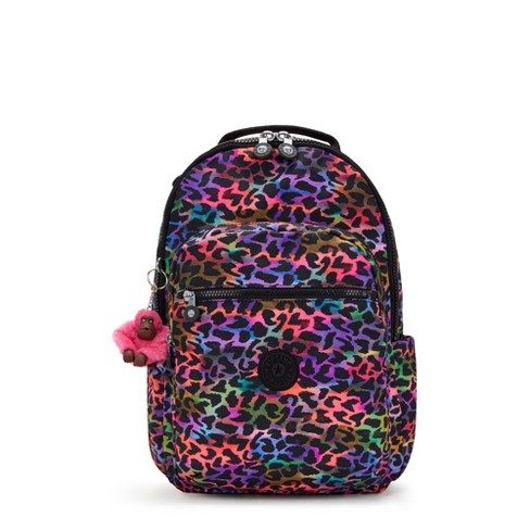 NWT Kipling Seoul Black BTS RZ outlet Backpack L w/ Rainbow Zipper