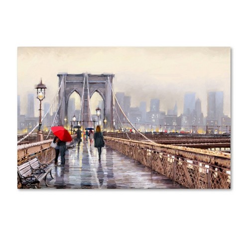 Brooklyn Bridge. New York. Painting Giclee Canvas 16x20 With Mat