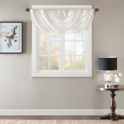 Elena White Faux Silk Waterfall Embellished Window Valance