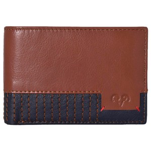 Jack Abrahams - Jack Abrahams Goat Nappa Leather Two Tone Bi-Fold Wallet Cognac/Navy - 1 of 4