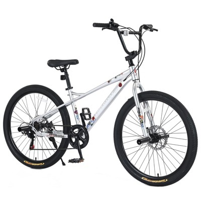INFURNIC Bicycles Freestyle Kids Bike with Shimano 7 Speed and Double Disc Brakes for Boys and Girls 12 Years and Up, Silver, 68.8"*26.77"*47.6"