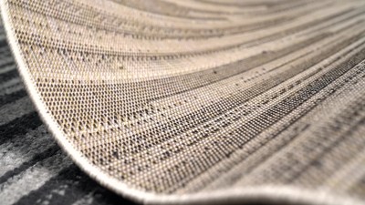 Gray and Cream Reversible Synthetic Stripe Area Rug, 3x5 Feet