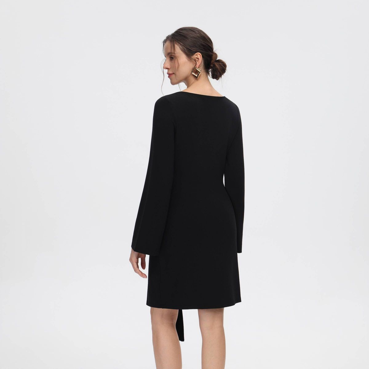 Women's Bell Long Sleeve Fitted Knit Waist Tie Mini Dress - A New Day™ - thumbnail 2