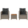 vidaXL 3 Piece Bistro Set with Cushions Gray Poly Rattan Acacia Wood - 3 of 4
