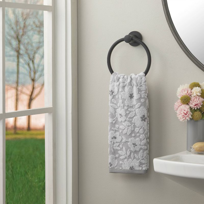 2pc Floral Jacquard Hand Towel Set Gray - SKL Home, 4 of 7