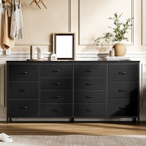 COZONY 14 Drawer Dresser 63" TV Stand with Power Outlet, Long Entertainment Center for 65-75 Inch TV, Black Fabric Storage Cabinet - 1 of 4