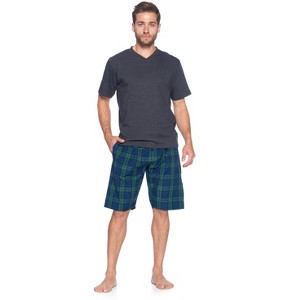 Ashford & Brooks Men's Woven Short Sleeve Jersey Top & Pajama Shorts Set - 1 of 4