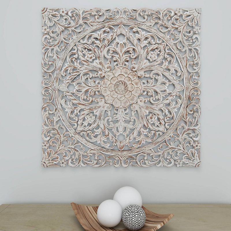 Wood Floral Handmade Intricately Carved Wood Wall Decor with Mandala Design Brown - Olivia &#38; May, 6 of 15