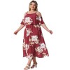 Agnes Orinda Women's Plus Size Floral Cold Shoulder Square Neck Adjustable Strap Summer Ruffle Maxi Sundress - 3 of 4