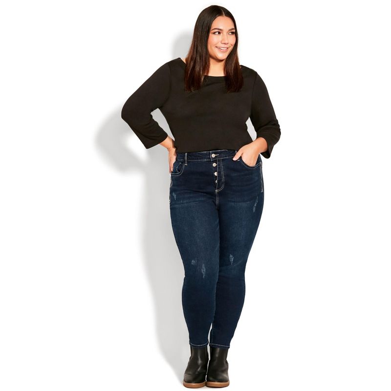 Women's Plus Size Serendipity Zip Jean - dark wash | EVANS, 1 of 4