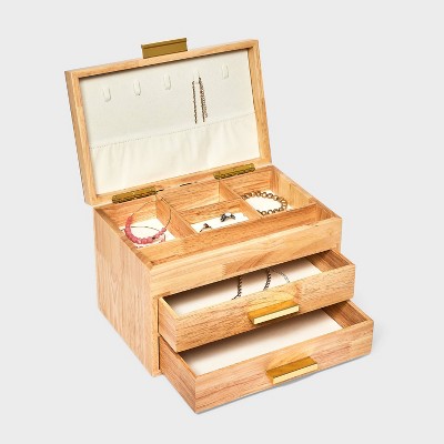 Light Brown Three-Drawer Wood Jewelry Organizer Box