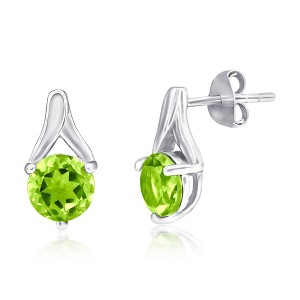 Simona Sterling Silver Round 6MM Gem Earrings - Peridot - Green - 1 of 2
