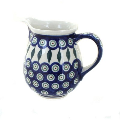 Blue Rose Polish Pottery Peacock Small Pitcher