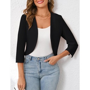 Womens Cropped Blazer Casual Business 3/4 Sleeve Collarless Open Front Cardigan Work Jacket Shrug - 1 of 4