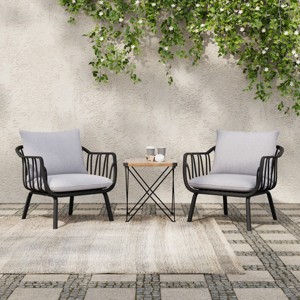 Set of 2 Outdoor Arm Chairs with Plastic Frame and Cushions,Modern Weather Resistant Lounge Chairs for Garden,PP Patio Arm Chair-Koiai - 1 of 4