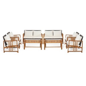 Tangkula 8PCS Acacia Wood Wicker Sofa Set Frame w/ Seat & Back Cushions Patio Mix Brown - 1 of 3