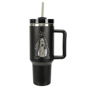Elanze Designs 40 Ounce Travel Tumbler With Straw and Lid Stainless Steel Double Wall Insulated Whimsical Floral Bear Black - 1 of 4