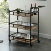 Aoxun Industrial 3-Tier Rolling Serving Cart with Oak Shelves & Antique Black Metal Frame  Water Pipe Design, Mobile Storage for Kitchen or Bar Use - 2 of 3
