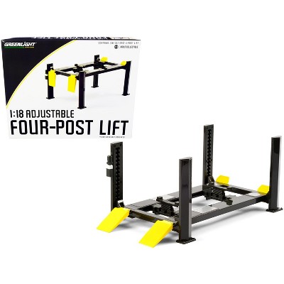Adjustable Four Post Lift Dark Gray with Yellow Ramps for 1/18 Scale Diecast Model Cars by Greenlight