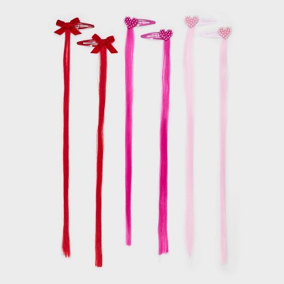 Girls' 6pk Valentine's Faux Hair Extension Hearts and Bows Hair Clips - Cat & Jack™