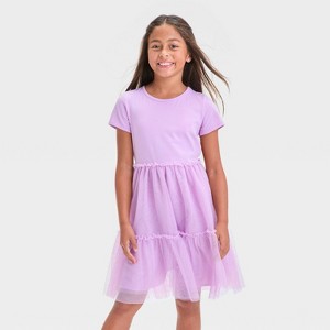 Girls' Short Sleeve Knit Tulle Tiered Dress - Cat & Jack™ - 1 of 3