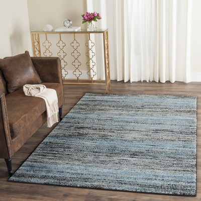 Blue and Charcoal Hand-Knotted Floral 4' x 6' Area Rug