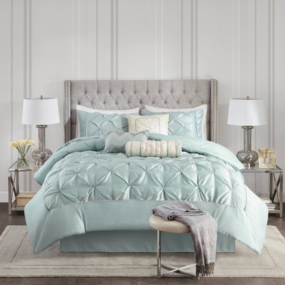 Seafoam King Tufted Comforter Set with Pintuck Embellishments