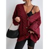 Womens Lantern Long Sleeve Twist Sweater Cardigan Jacket Fall Casual Button V Neck Retro Style Fashion Loose Shirt Top - 2 of 4