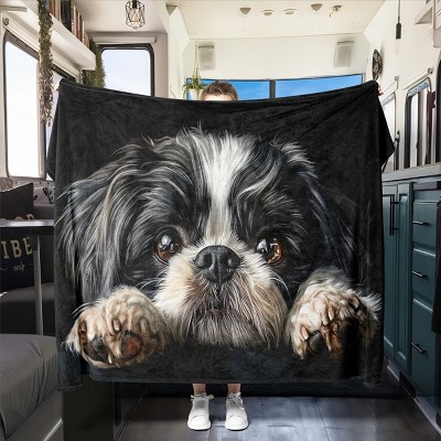 Four Seasons Interior Decoration Car Nap Blanket with Rest Shih Tzu Pattern Fleece Blanket Bedding, Christmas Gifts