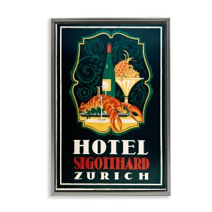Stupell Industries Vintage Hotel Zurich with Lobster Black Framed Floater Canvas Wall Art - 1 of 4