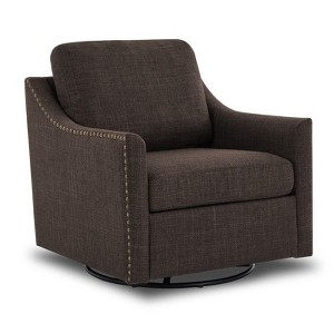 Hyleory Linen Swivel Accent Chair with Studded Trim, Comfortable Upholstery and Smooth 360° Rotation - 1 of 4