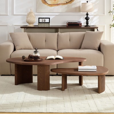 Nesting Coffee Table Set of 2 Cocktail Table Center Table Sofa Side Table Irregular Accent Table, Easy Assembly - ModernLuxe