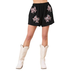 Women's Sequin Football Bow Shorts - Peach Love - 1 of 3