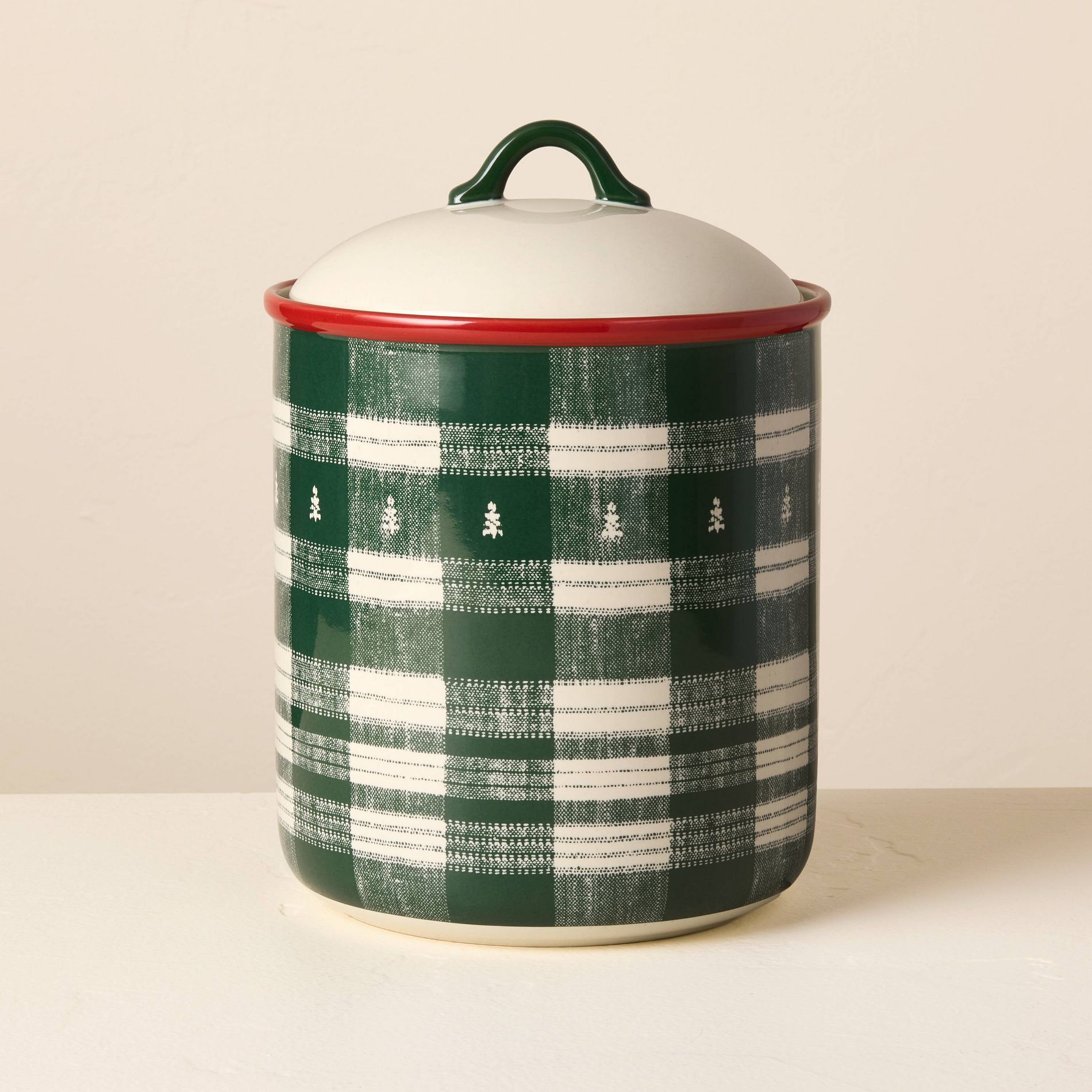 Stoneware Reactive Glaze Cookie Jar Cream/Green Plaid - Hearth & Hand™ with Magnolia