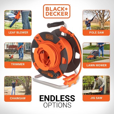 Black and Orange 50ft Retractable Garden Extension Cord Reel
