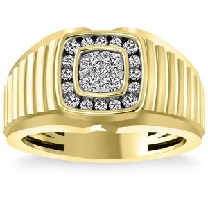 Pompeii3 1/2 Ct Mens Diamond Ring Wide Polished Anniversary Band 10k Yellow Gold - 1 of 4