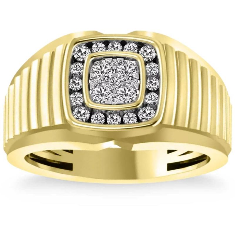 Pompeii3 1/2 Ct Mens Diamond Ring Wide Polished Anniversary Band 10k Yellow Gold, 1 of 5